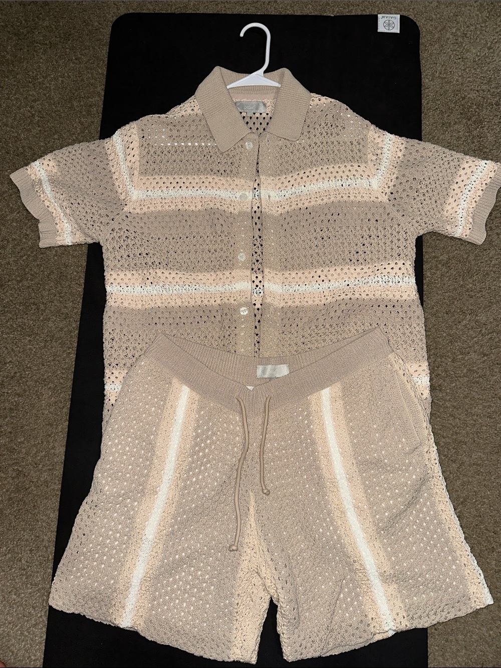 Kith Beige Knit Two-Piece Set with White Stripe Details